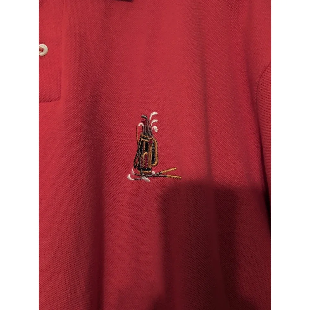 Scottish Isle by Bernette Men's Embroidered Cotton Golf Polo Red & Navy L Preppy